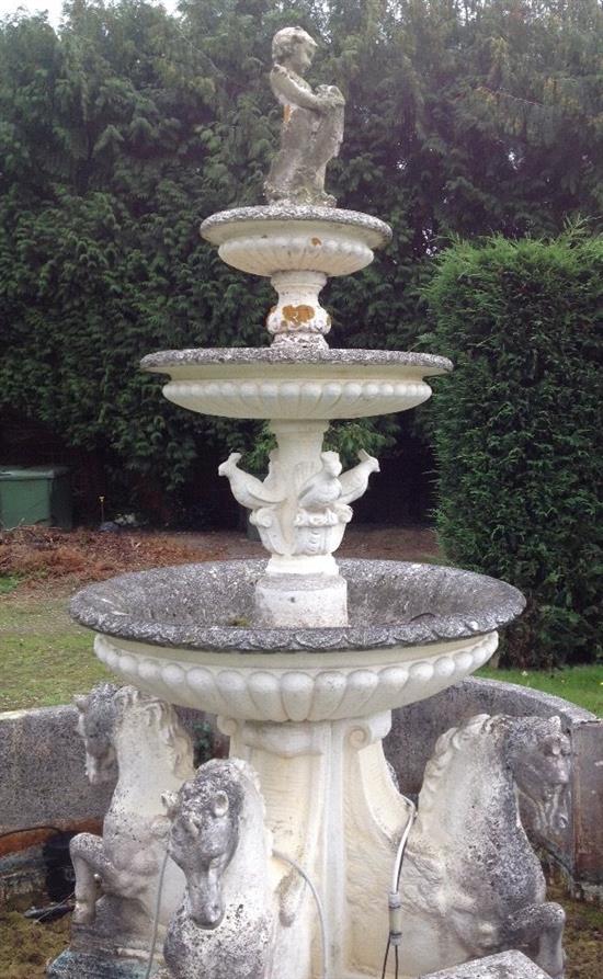 A large 18th century style reconstituted stone garden fountain, diam. 3.4m. H.2.5m